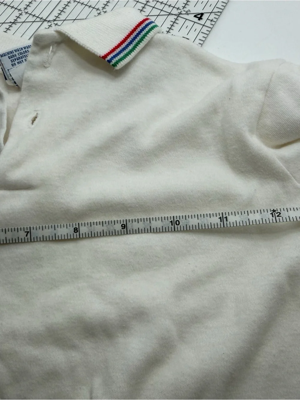 Vintage OshKosh B'gosh White Long-Sleeve Polo Shirt with Stripe Collar